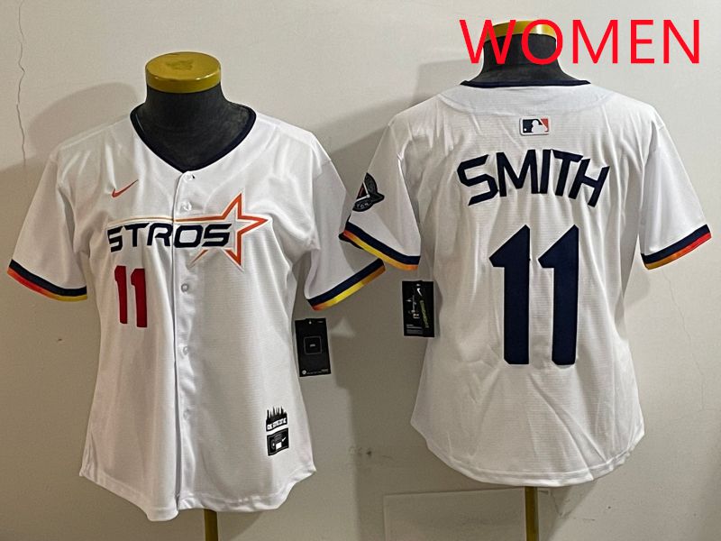 Women Houston Astros 11 Smith White three generations Joint Name Nike 2025 MLB Jersey style 2